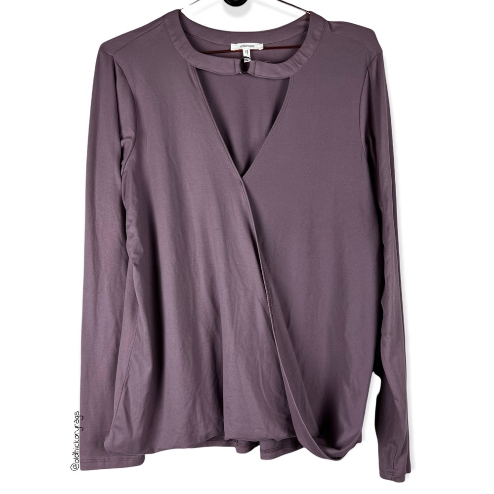 Maurices Purple Long Sleeve Faux Wrap Chocker Neck Blouse - Size Large
